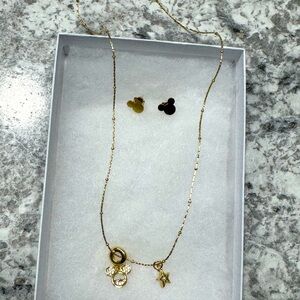 Stainless steel Micky Mouse Gold Necklace and Earring Set